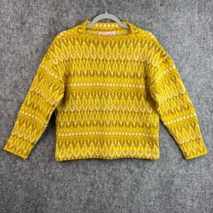 Vintage Iceland Scandinavian Lambswool Sweater Yellow Nordic Fair Isle Size 12